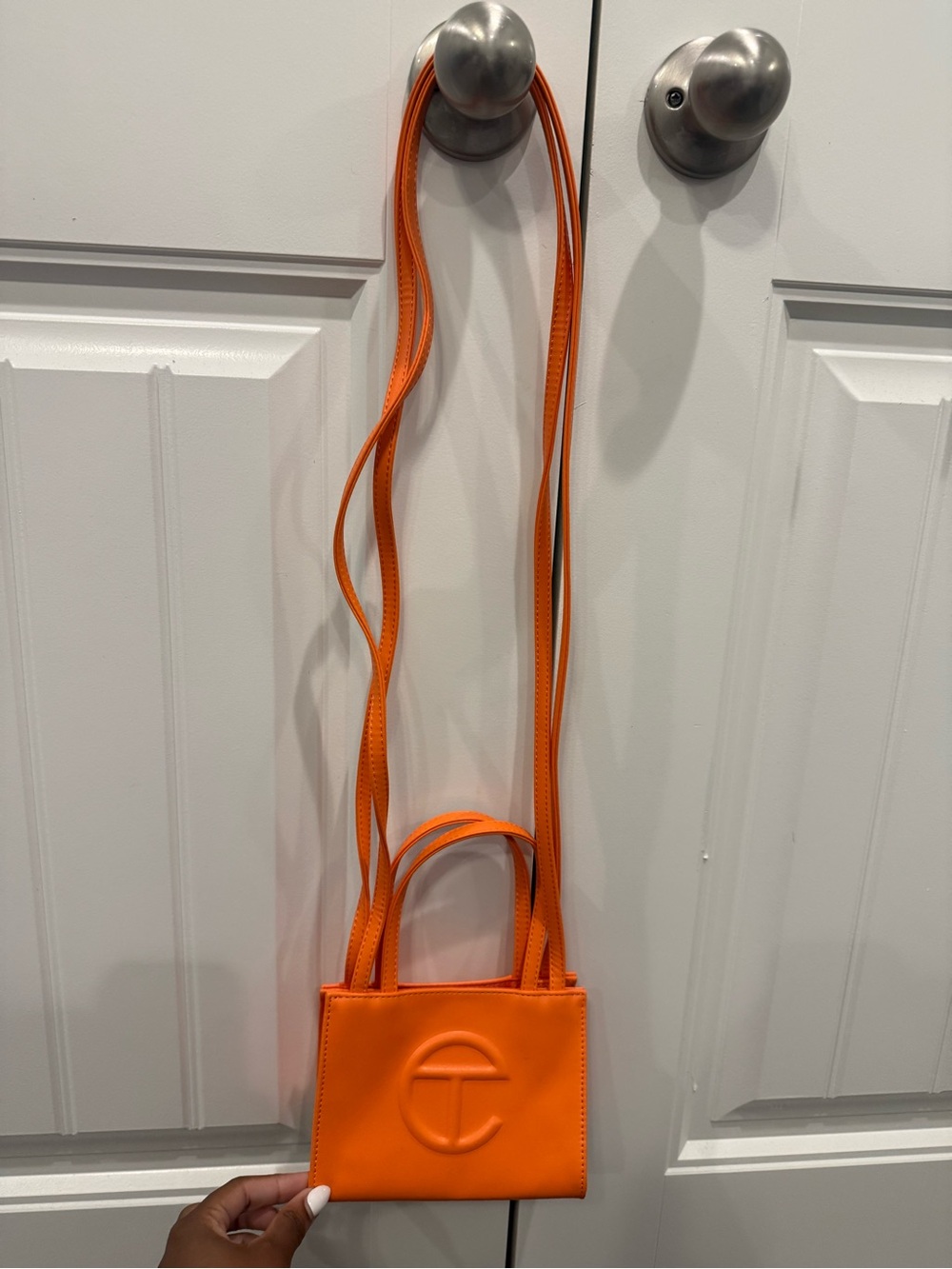 Telfar Mini Tote in Bright Orange with Long Strap